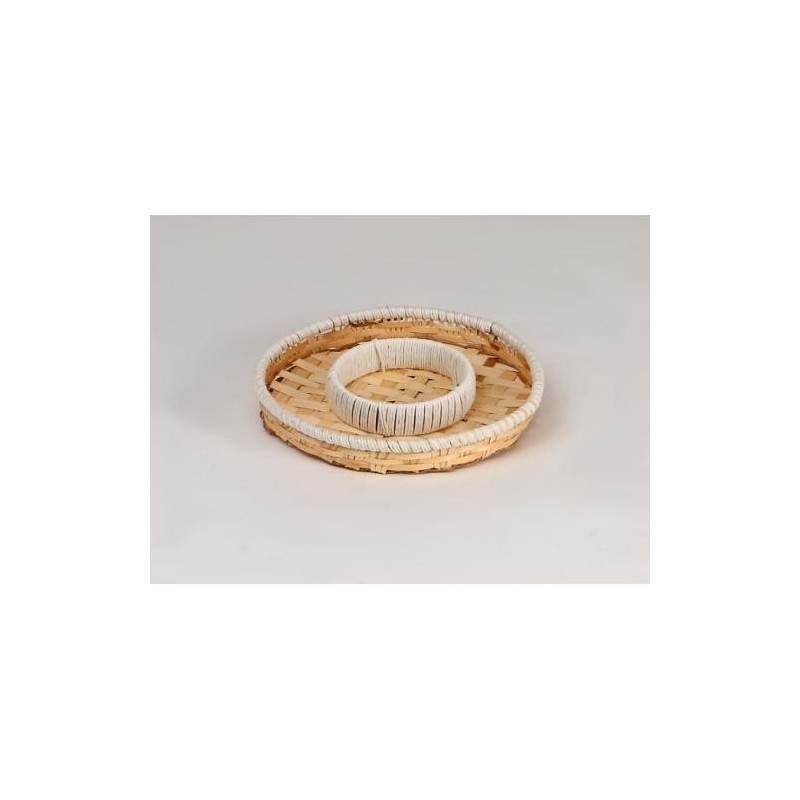 TRAY Wooden and white rope with 2 compartments