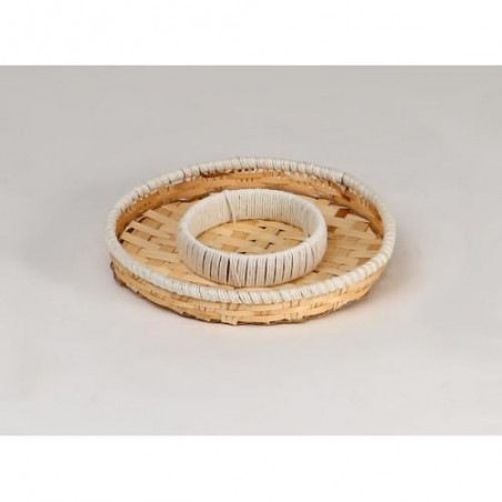 TRAY Wooden and white rope with 2 compartments