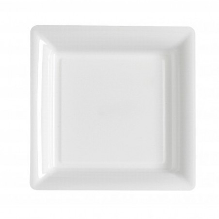 Assiette carrée blanche 18x18 cm en plastique jetable - les 12
