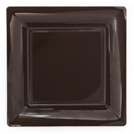 Assiette carrée chocolat 18x18 cm en plastique jetable - les 12