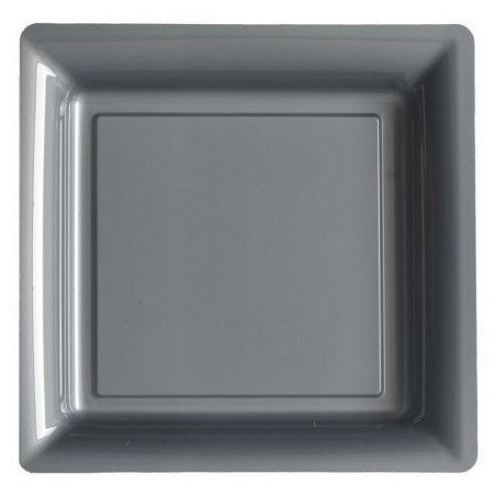 Assiette carrée gris argent 18x18 cm en plastique jetable - les 12