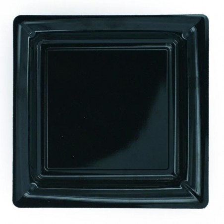 Assiette carrée noire 18x18 cm en plastique jetable - les 12