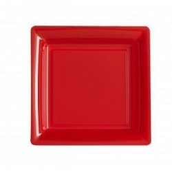 Plate square red 18x18 cm disposable plastic - the 12
