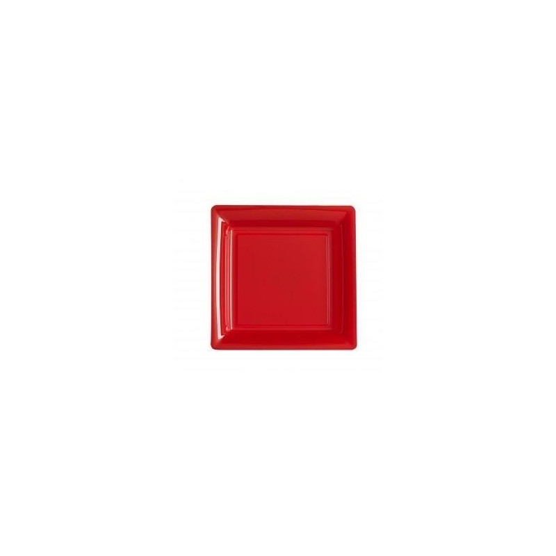 Plato cuadrado rojo 18x18 cm plástico desechable - los 12