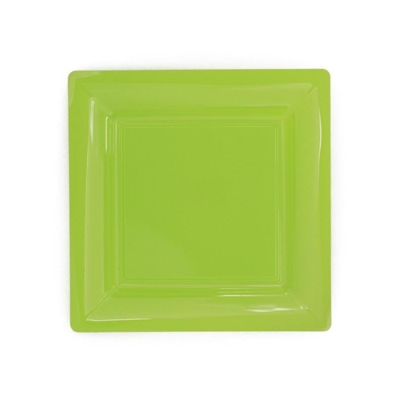 Plato verde cuadrado anis 18x18 cm plástico desechable - 12
