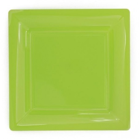 Plate square green anis 18x18 cm disposable plastic - 12