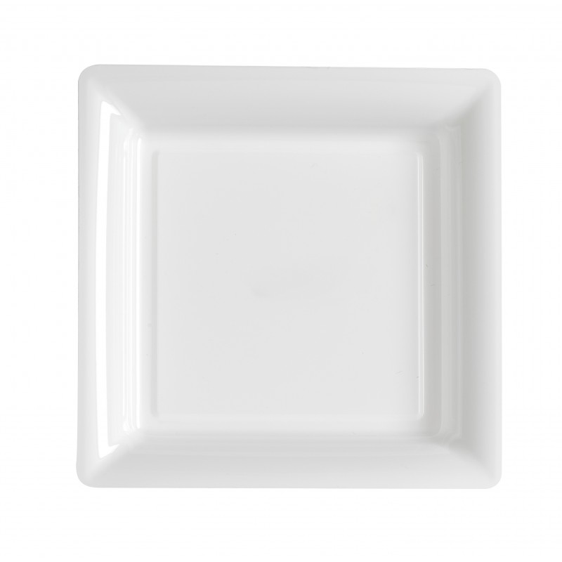 Assiette carrée blanche 23x23 cm en plastique jetable - les 12