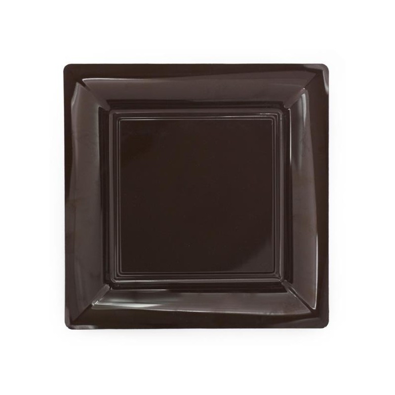 Assiette carrée chocolat 23x23 cm en plastique jetable - les 12