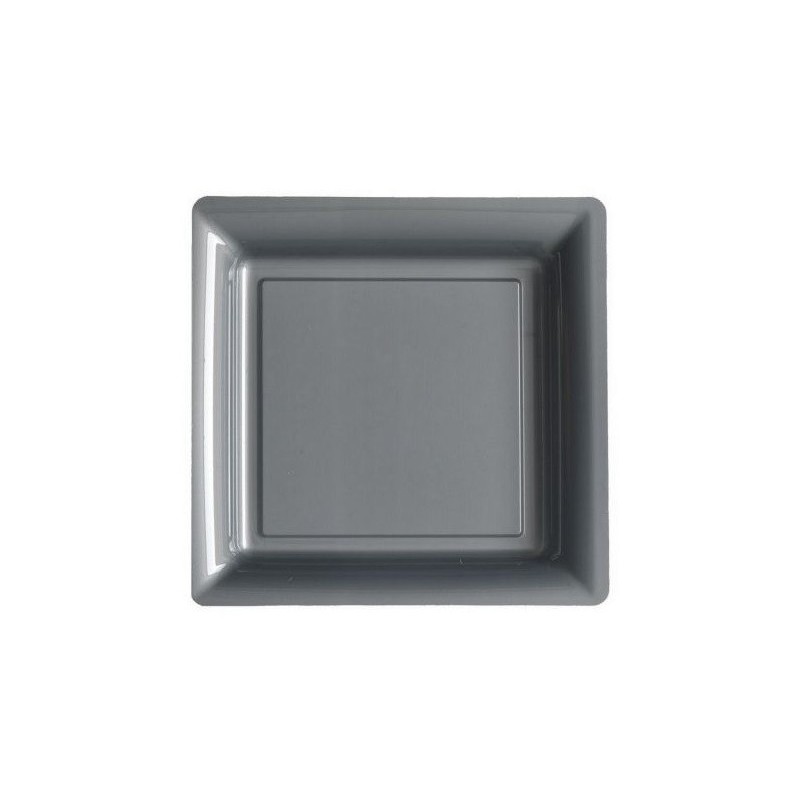 Plato plata gris 23x23 cm plástico desechable - los 12