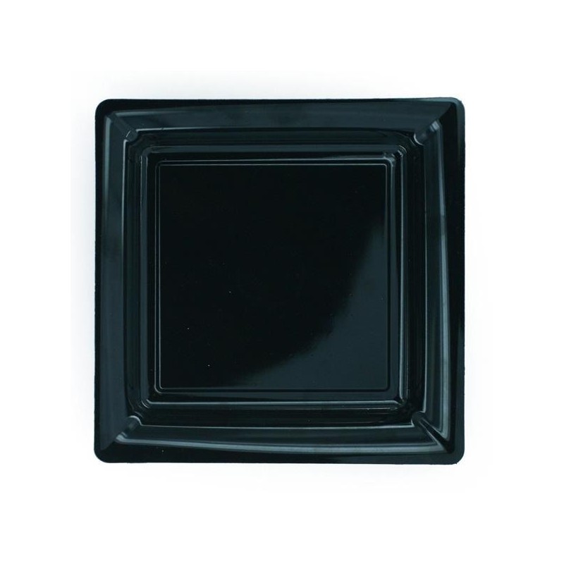 Plato negro cuadrado 23x23 cm plástico desechable - el 12