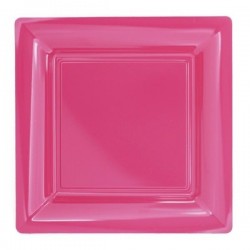 Fuchsia square square plate 23x23 cm disposable plastic - 12