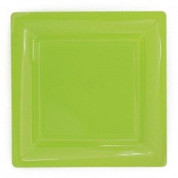 Plato verde cuadrado anis 23x23 cm plástico desechable - 12