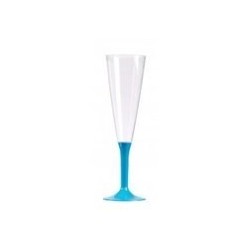 Flûte à Champagne en Plastique pied turquoise 15 cl - les 10