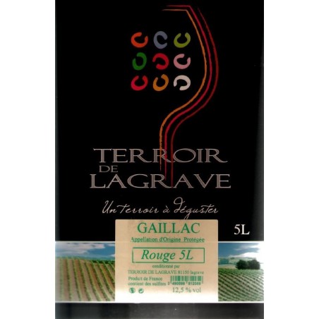 Terroir de Lagrave GAILLAC Vino Rosso AOC Fontana BIB 5 L