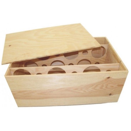 WOODEN BOX for 12 half bottles of wine or beer 25cl or 33 cl with Lid to nail and guillotine inside, 2 floors of 6 small bottles