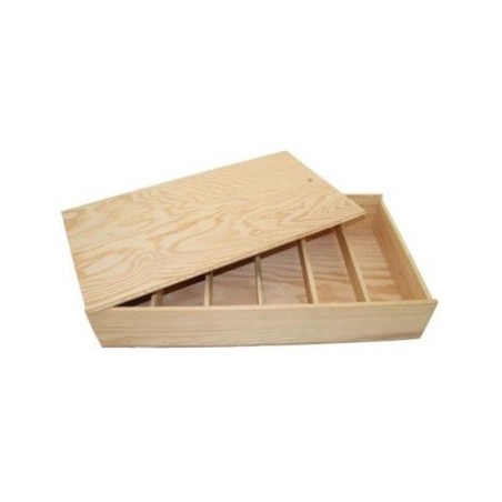 WOODEN BOX for 6 bottles of Bordelaise format with zipper lid and small boards inside