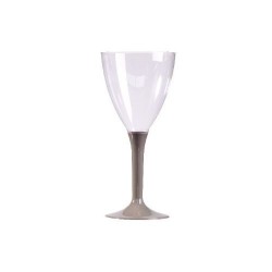 GLAS Wein Fuß grau Silber Kunststoff Crystal Einweg 16 cl - 10