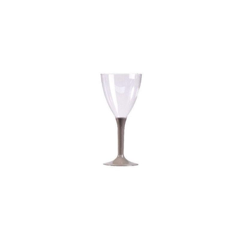 GLAS Wein Fuß grau Silber Kunststoff Crystal Einweg 16 cl - 10