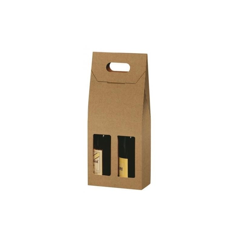 Caja de cartón VALISETTE KRAFT para 2 botellas con ventana de cualquier tamaño 9x18x41 cm