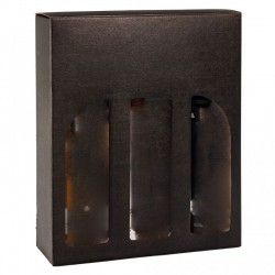 Caja de cartón NEGRO para 3 botellas de cualquier tamaño con ventana de PVC