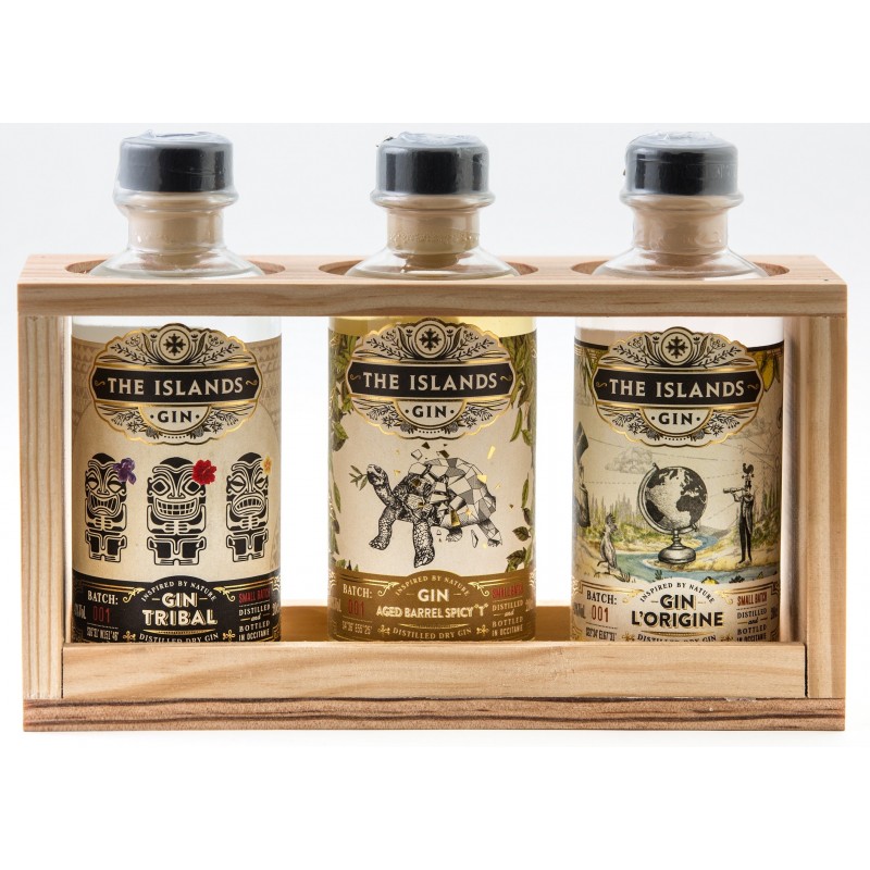 GIN The Islands Spirits in scatola di legno 3 bottiglie degustazione da 20 cl