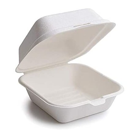 BURGER CATERING BOX with lid 12x12x6 cm White cane fiber - the 50