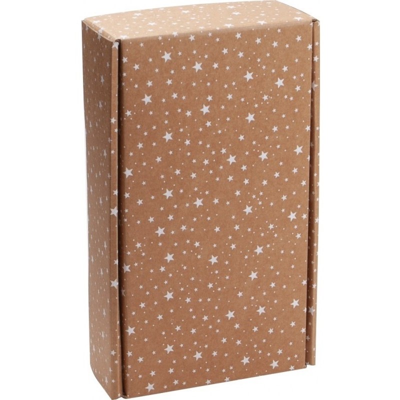 KRAFT cardboard box decorated with white stars for 2 wine bottles 20x35x9 cm