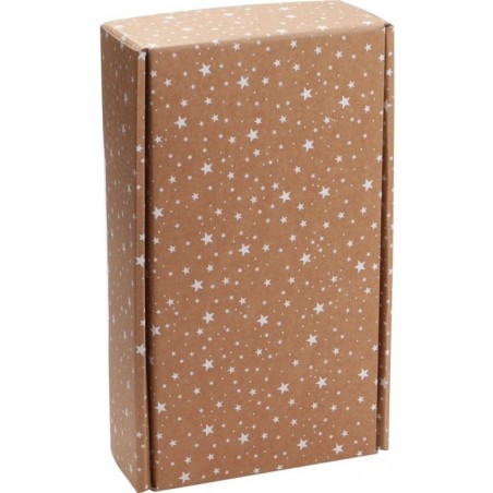Caja de cartón KRAFT decorada con estrellas blancas para 2 botellas de vino 20x35x9 cm