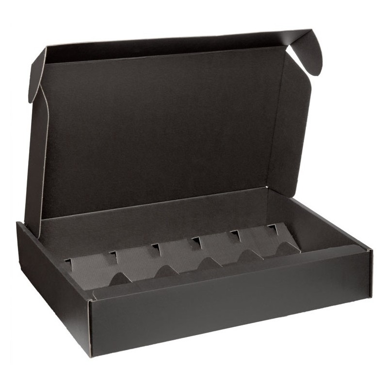 CARDBOARD BOX for 6 bottles in any size, black color, size 54 x 33.4 x 9 cm