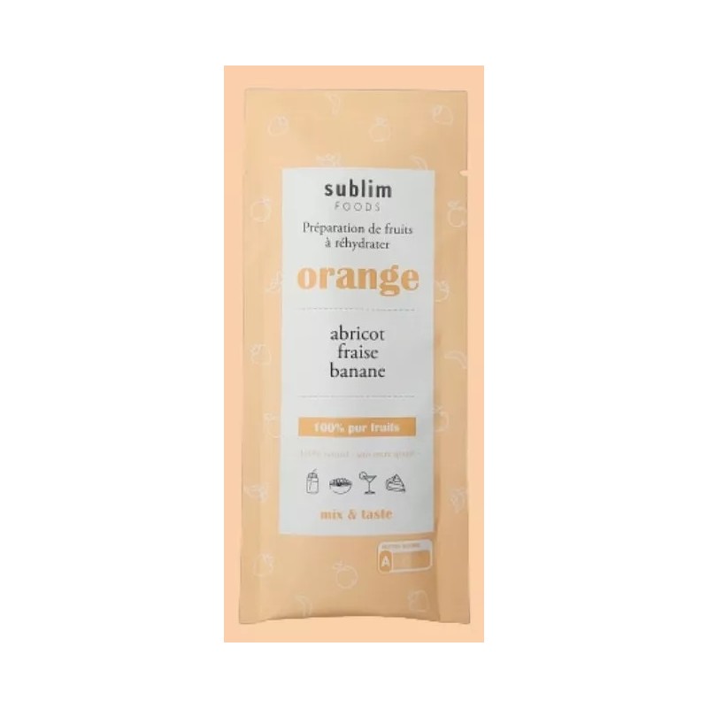 SMOOTHIES Orange 100 % Abricot+Banane+Fraise Sublim Foods France 24 gr