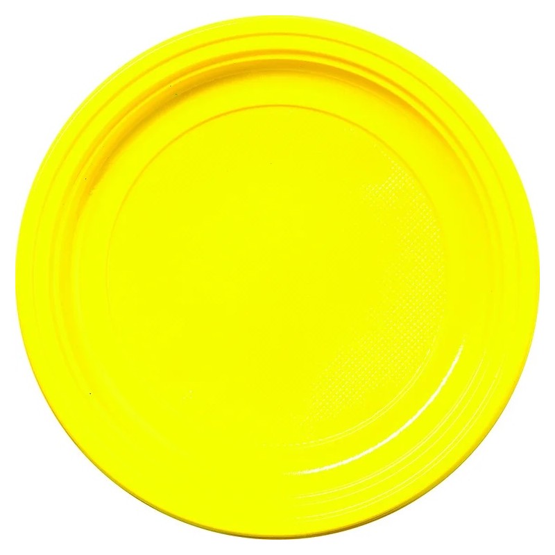 Round PLATE ø 22 cm Bright Yellow plastic - bag of 30
